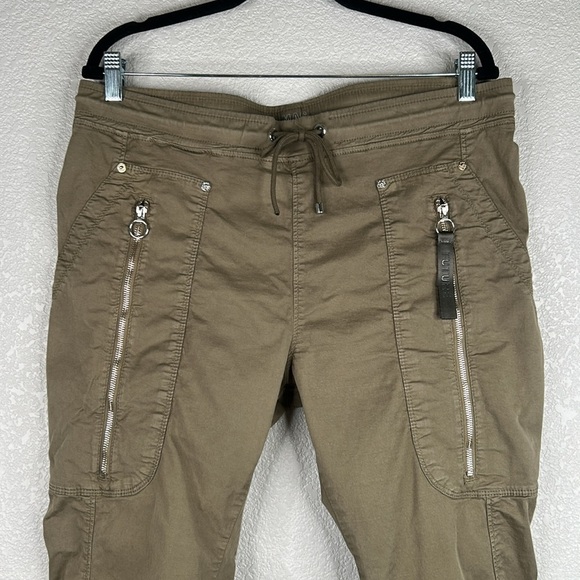 MAC Future Concept Olive Green Silver Zipper Detail Skinny Drawstring Jeans XL - Picture 2 of 8